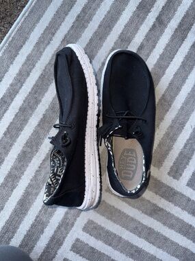 Hey Dude Black Canvas Slip-On Shoes with White Sole